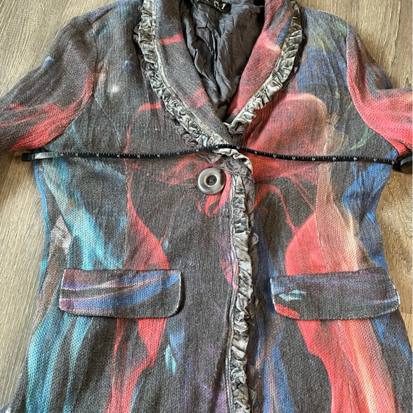 Etouile Du Monde Angora Small/Medium Womens Ruffle Lace Marbled Cardigan Sweater - Picture 8 of 13